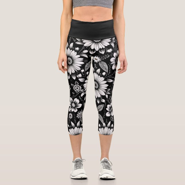 Leggings Capri Dosis de margarita en B&W  (Anverso)