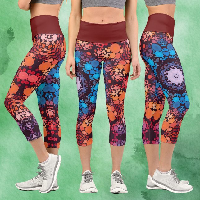 Leggings Capri Dot Mandala Azul rojo y Naranja (Subido por el creador)