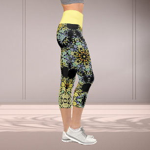 Leggings Capri Dot Mandala Flor amarillo azul y gris