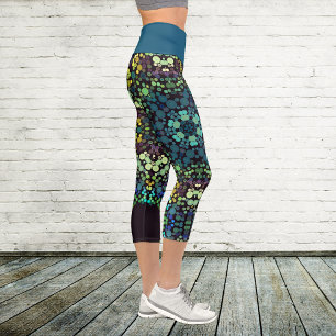 Leggings Capri Dot Mandala Flor Amarillo Azul y Púrpura