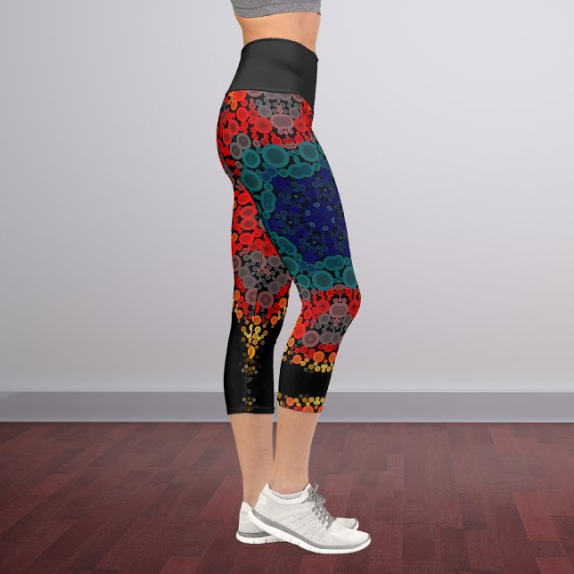 Leggings Capri Dot Mandala Flor amarillo azul y rojo (Subido por el creador)