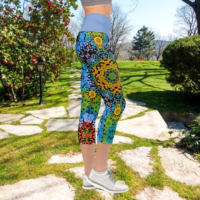 Leggings Capri Dot Mandala Flor Amarillo azul y verde (Subido por el creador)