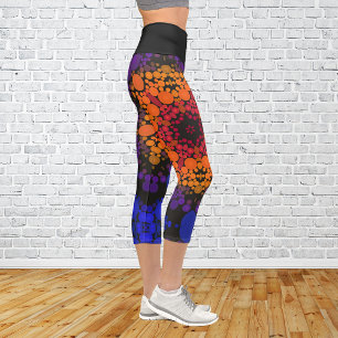 Leggings Capri Dot Mandala Flor amarillo morado y azul