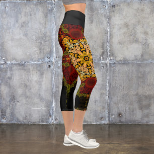 Leggings Capri Dot Mandala Flor Amarillo Rojo y Negro