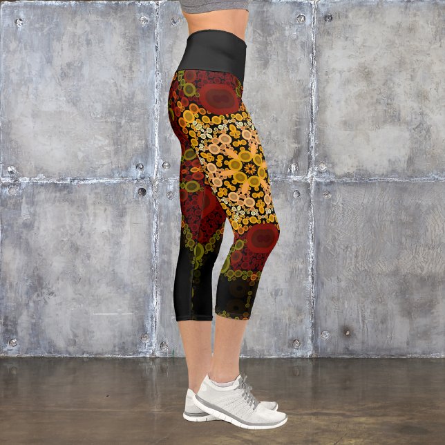 Leggings Capri Dot Mandala Flor Amarillo Rojo y Negro (Subido por el creador)
