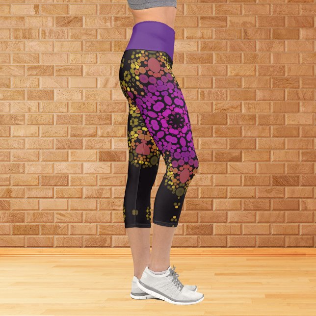 Leggings Capri Dot Mandala Flor Amarillo rosa y Negro (Subido por el creador)