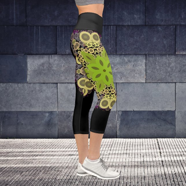 Leggings Capri Dot Mandala Flor Amarillo Verde y Púrpura (Subido por el creador)