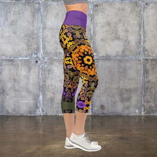 Leggings Capri Dot Mandala Flor Amarillo y Púrpura