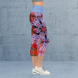 Leggings Capri Dot Mandala Flor Azul Rojo y Rosa