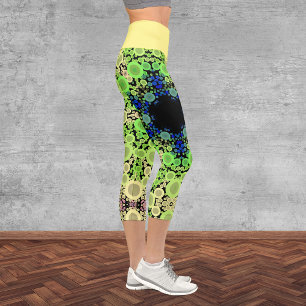 Leggings Capri Dot Mandala Flor Azul Verde y Amarillo