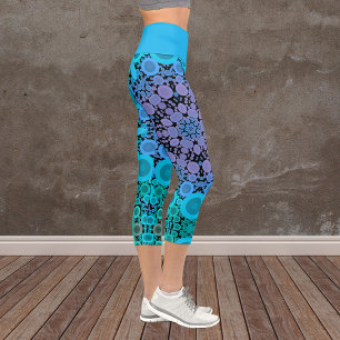 Leggings Capri Dot Mandala Flor Azul Verde y Púrpura