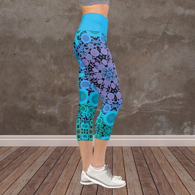 Leggings Capri Dot Mandala Flor Azul Verde y Púrpura (Subido por el creador)