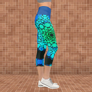 Leggings Capri Dot Mandala Flor Azul y Verde