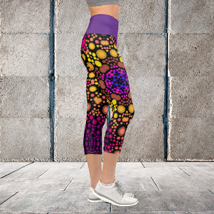 Leggings Capri Dot Mandala Flor morado y amarillo
