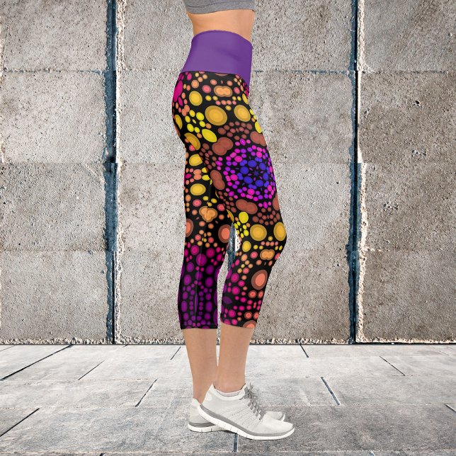 Leggings Capri Dot Mandala Flor morado y amarillo (Subido por el creador)