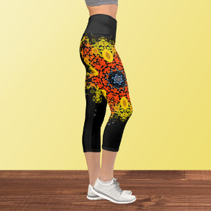 Leggings Capri Dot Mandala Flor Naranja amarillo y azul