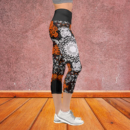 Leggings Capri Dot Mandala Flor Naranja blanco y negro
