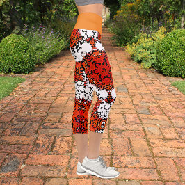 Leggings Capri Dot Mandala Flor Naranja Blanco y Rojo