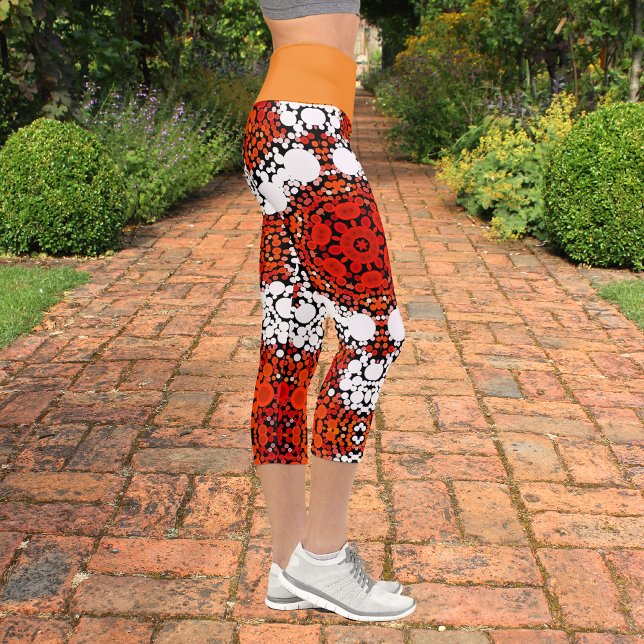 Leggings Capri Dot Mandala Flor Naranja Blanco y Rojo (Subido por el creador)