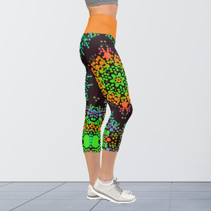 Leggings Capri Dot Mandala Flor Naranja Verde y Azul