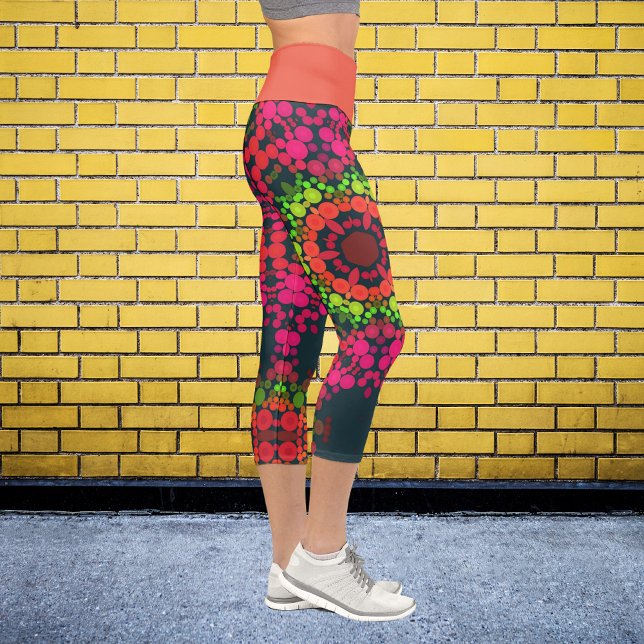 Leggings Capri Dot Mandala Flor Rosa Verde y Naranja (Subido por el creador)