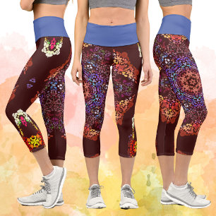 Leggings Capri Dot Mandala Naranja Azul y Púrpura