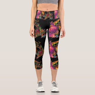 Leggings Capri Dragón DRAGO Fantasía en morado rosado dorado