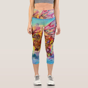 Leggings Capri DRAGÓN marino con fantasía rosa amarillo dorado az