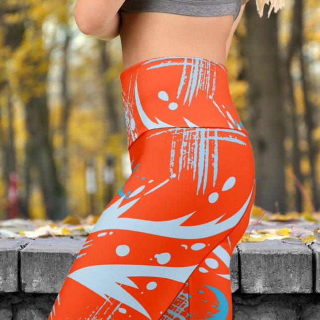 Leggings Capri Dragon Slash sobre el patrón Naranja Coquelicot en (Dragon Slash on Coquelicot)