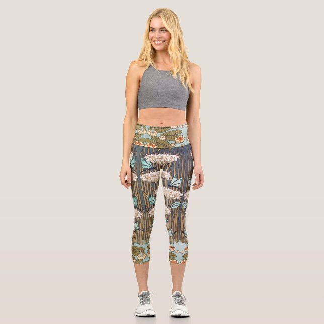 Leggings Capri Dragonflies Water Lilies Marsh Art Nouveau (Anverso)