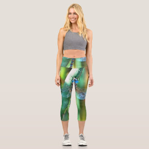 Leggings Capri Dragonfly de fantasía en turquesa y negro