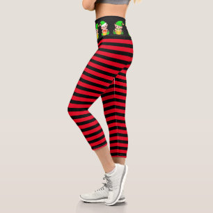 Leggings Capri Duende de Navidad a rayas rojas y negras