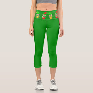 Leggings Capri Duendes de Navidad en verde