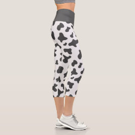 Leggings Capri Dulce estampado de vaca negra blanca con manchas d