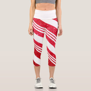 Leggings Capri Dulce Patrón de Bastón de Caramelo de Navidad Ador