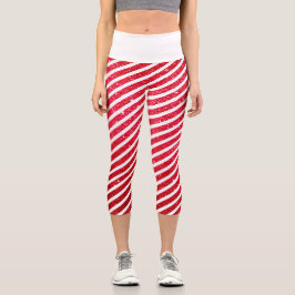Leggings Capri Dulce Patrón Navideño de Bastón de Caramelo