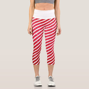 Leggings Capri Dulce Patrón Navideño de Bastón de Caramelo