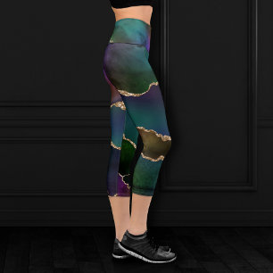 Leggings Capri Edgy Agate Moody Jewel Tone oscuro Verde azulado