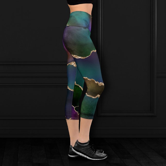 Leggings Capri Edgy Agate | Moody Jewel Tone oscuro Verde azulado (Subido por el creador)