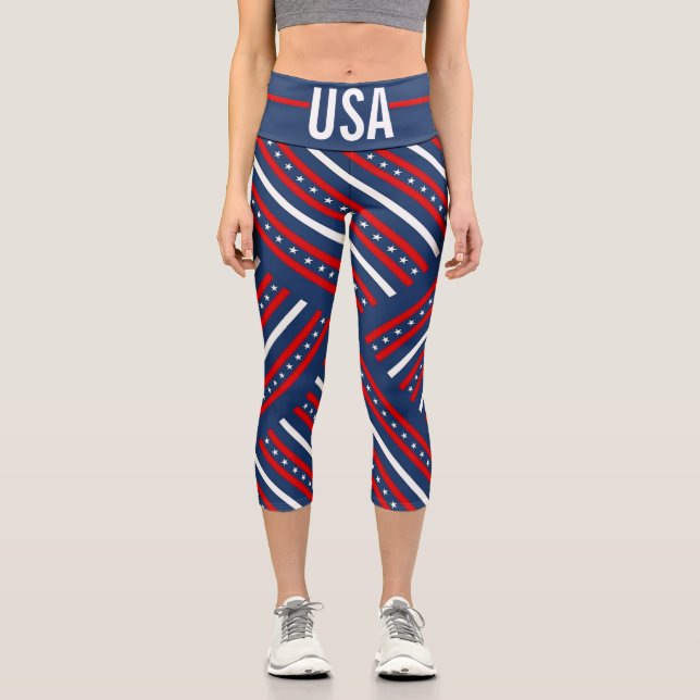 Leggings Capri Ee.Uu. Estrellas Patrióticas y Rayas (Anverso)