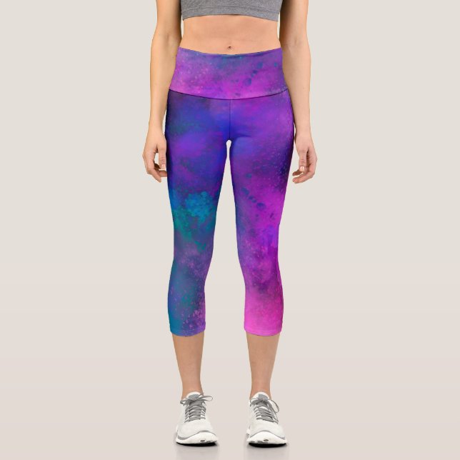 Leggings Capri Efecto salpicador de pintura de galaxia (Anverso)