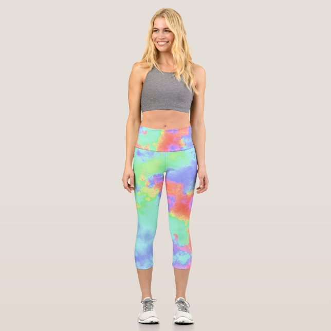 Leggings Capri Efecto salpicador de pinturas arcoiris (Anverso)