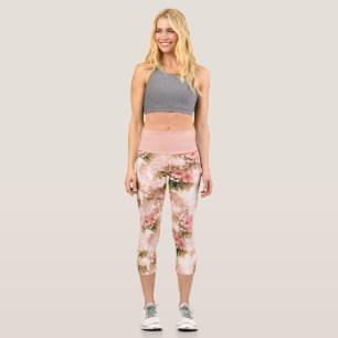 Leggings Capri Ejercicio de Yoga Floral Rosa Vintage