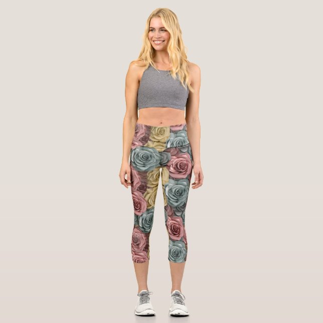 Leggings Capri Ejercicio del yoga floral colorido (Anverso)