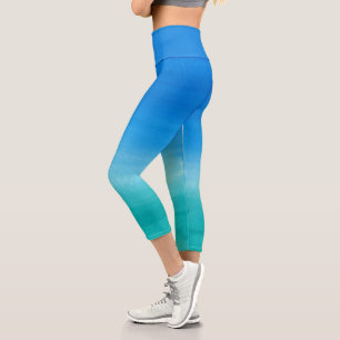 Leggings Capri Ejercicio temático de verano acuarela Océano azul