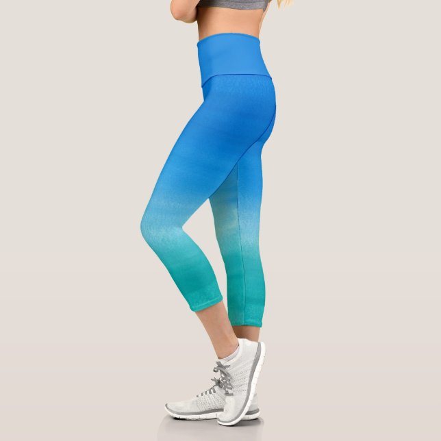 Leggings Capri Ejercicio temático de verano acuarela Océano azul  (Izquierda)