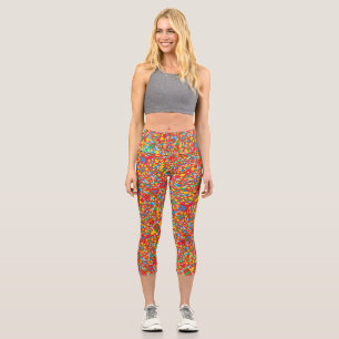 Leggings Capri el arte abstracto del calamar rojo. el sari como l