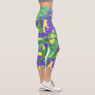 Leggings Capri El color del Fiesta Mardi Gras Camo Camouflage