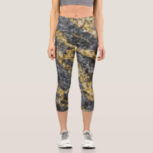 Leggings Capri El oro abstracto brilla la textura rocosa