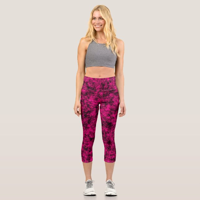 Leggings Capri Electric Pink & Black Abstract Marble (Anverso)